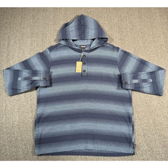 Patagonia Hoodie Mens Large Blue Lightweight Fjord Flannel Hoody Striped Organic - Picture 16 of 16